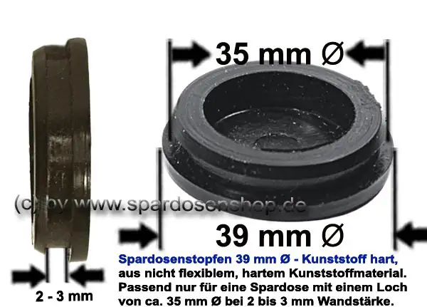 Spardosenstopfen 39 mm schwarz hard Gesamt